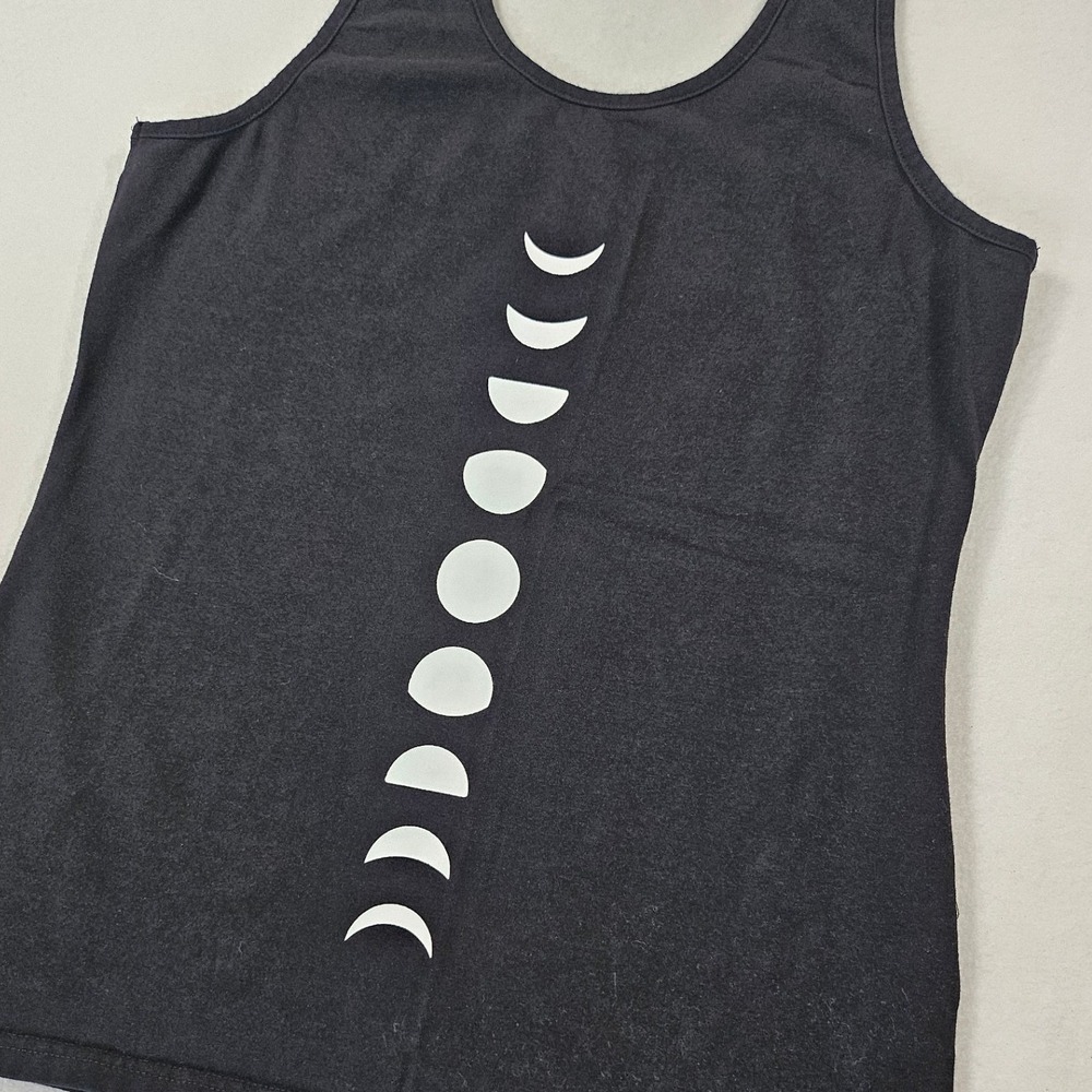 Treelance Womens XL Black Organic Cotton Moon Phase Celestial Yoga Tank Top slim